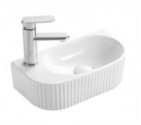 Cuvette suspendue murale d'art de petite taille en forme de rainure cannelée glaçure cuvette en céramique évier de lavabo de comptoir pour salle de bain