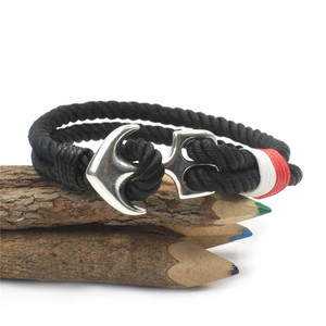 Commercio all'ingrosso di Alta Qualità Fatti A Mano di ancoraggio Corda braccialetto Nero Roccia Strap Wristband Del braccialetto Per Il Braccialetto di Cuoio Degli Uomini - Product Image 4