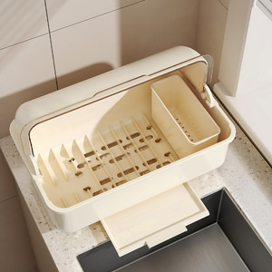 Draining Dish Rack With Lid Oval Large Size For <b>Kitchen</b> Storage Cutlery Bowls Plates - Product Image 5
