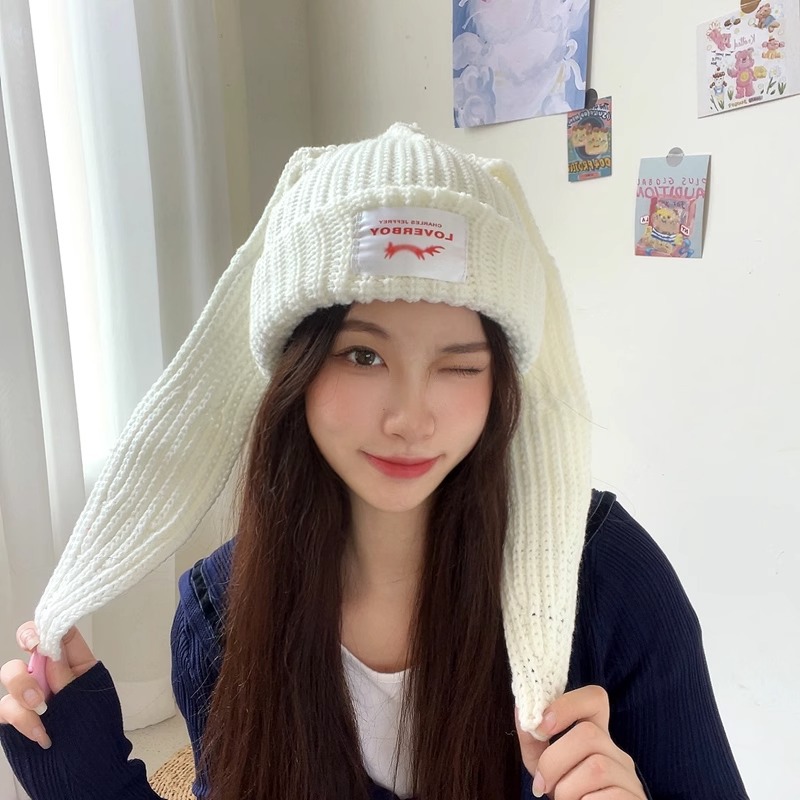 Mát Dài Thỏ Tai hat cho mùa đông khăn Beanie Bunny skullies Dài Thỏ Tai hat cho mùa đông