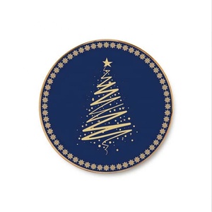 Vaisselle en porcelaine bleu foncé de haute qualité Assiette porte-bonheur de Noël avec motif végétal écologique pour une utilisation en cuisine - Product Image 5