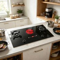 Table de cuisson encastrable 2 gaz 1 électrique 4,2 kW haute puissance, en verre trempé, facile à nettoyer, pour usage domestique