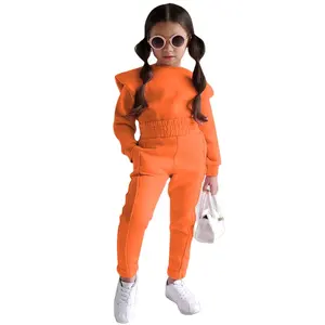 Fuyu 2023 Hot-sale New Design Fashion Solid Autumn Casual Sports Hoodies Pants Sets Children Girl Clothing Set