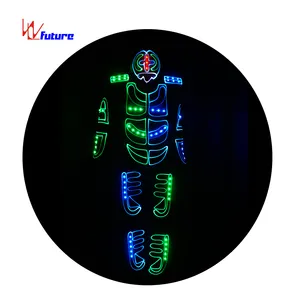 Wireless controlled Tron dance LED robot costumes, glow in the dark dress led demon suit for show