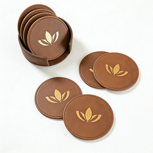 Bulk Laser Engraved Logo Classic Leather <strong>Coasters</strong> Storage Holder 6 Pack Heat Resistant <strong>Cup</strong> Mats Tea Wine Whiskey Office Gift - Product Image 2