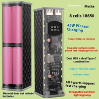 Pd45W Détachable 8 Cellules 18650 Batterie Power Bank Case Source de Lumière LED Notebook Kit d'Alimentation Mobile Options de Charge Solaire