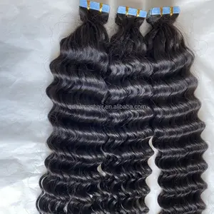Wholesale 100% Natural Raw Indian Curly Human Hair Extensions Virgin Kinky Tape in Hair Extension