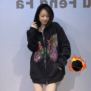 Marchio di moda europeo giacca Cardigan invernale da donna <span class=keywords><strong>con</strong></span> <span class=keywords><strong>cerniera</strong></span> <span class=keywords><strong>felpa</strong></span> <span class=keywords><strong>con</strong></span> diamanti colorati <span class=keywords><strong>con</strong></span> <span class=keywords><strong>cappuccio</strong></span> e Top in pile largo stile pigro - Product Image 3