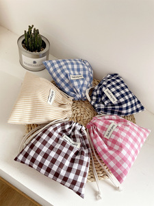 Floral Print Plaid Cotton <b>Drawstring</b> <b>Pouch</b> Bag for Makeup Key Storage Eco Friendly Small Canvas <b>Drawstring</b> Cloth Bag - Product Image 6