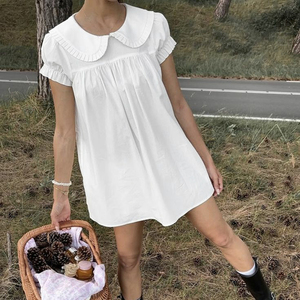 Vestido Mini Tipo Babydoll Dulce y Lindo para Mujer, Ecológico, Lavable, Cintura Natural, Corte Holgado, Casual, Manga Corta, Color Sólido - Product Image 4