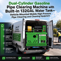 Machine professionnelle de débouchage de canalisations à essence à double cylindre avec équipement de nettoyage des égouts intégré de 132 GALLONS