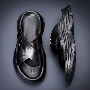 Sandales d'été en cuir véritable 2026, best-seller, à semelle épaisse et résistantes à l'usure, pour hommes, à bout fermé, décontractées, pour l'extérieur - Product Image 3