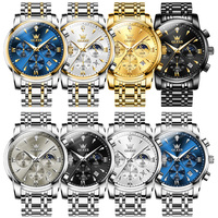 OLEVS 3639 Vente en gros de luxe OEM Logo personnalisé Diamant lumineux étanche Montre à quartz pour homme en phase de lune en acier inoxydable tendance