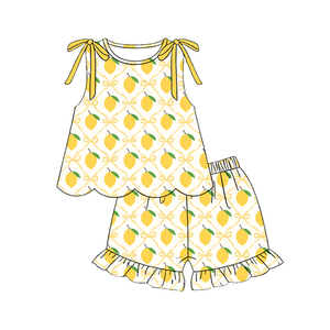 Conjuntos de Shorts Casuales de Verano para Niñas, con Lazos de Limón, Transpirables, de Algodón y Spandex, con Borde Festoneado, Vestido Tipo Romper para Bebés, Ropa Infantil - Product Image 2