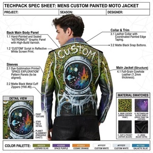 Chaqueta de Motero de Piel de Cordero Pintada a Mano Personalizada para Hombre, con Múltiples Diseños de Leopardo y Cuadros, Estilo Artístico Asimétrico, Prenda Exterior de Cuero Genuino, Venta al por Mayor OEM - Product Image 4