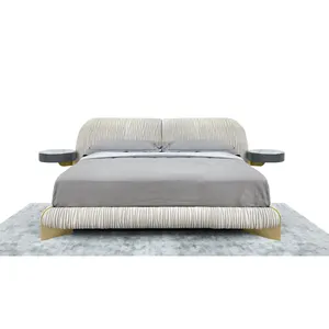 Elefante现代设计卧室家具大理石床头柜和豪华纳帕皮革软垫特大床