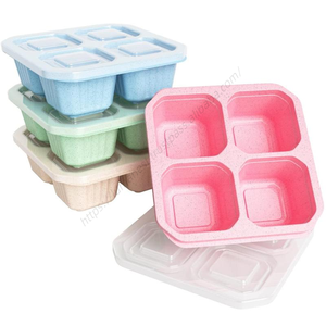 Lot de 4 boîtes à collation Syh663, ensemble de boîtes à bento à 4 compartiments, réutilisables, multicolores, intégrées pour les collations - Product Image 1