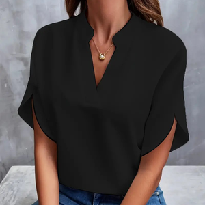 Camicia Larga da Donna Stile Coreano 2025 con Colletto e Maniche Corte - Blusa Elegante Casual Versatile Tinta Unita - Product Image 4