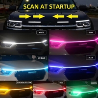 Feux de jour LED ultra-minces et flexibles à défilement dynamique pour capot de voiture, feux décoratifs DRL, guide d'éclairage moteur automatique