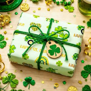 St Patricks Day Wrapping Paper Green Truck Shamrock Design Foil Gift <b>Wrap</b> Roll Recyclable For Irish Celebration - Product Image 2