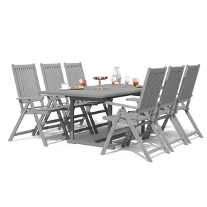 Set da Pranzo da Giardino Estensibile in Legno di Acacia Grigio per 6 Persone, Arredamento da Esterno dal Design Contemporaneo Pieghevole - Product Image 1