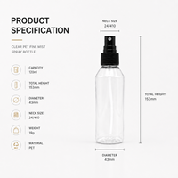Flacon pulvérisateur transparent en PET de 120 ml (4 oz) de qualité supérieure avec pulvérisateur à fine brume noir, approuvé par la TSA, réutilisable, pour les soins de la peau