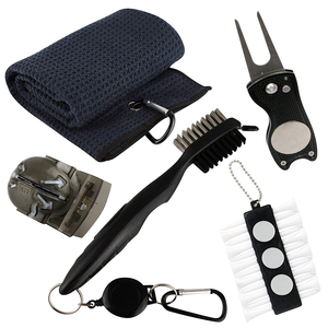 Kit d'accessoires de golf : Ensemble de nettoyage, outil de réparation de divots, serviette gaufrée, nettoyeur de rainures, marqueur de balle, multifonction, portable, logo personnalisé, OEM - Product Image 5