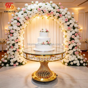 Meubles d'hôtel de luxe personnalisés SMOOTH, tables et chaises de réception en acier inoxydable avec dessus en verre rond doré pour les événements - Product Image 2