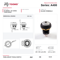 Interrupteur à bouton-poussoir étanche IP67 TOOWEI 12 mm avec borne à souder et voyant rouge auto-bloquant
