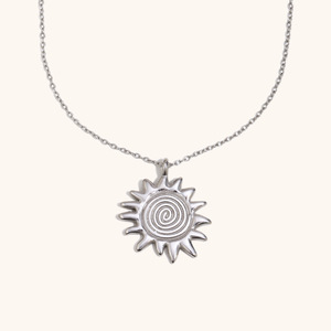 Collier pendentif soleil avec <span class=keywords><strong>empreinte</strong></span> <span class=keywords><strong>digitale</strong></span> en chaîne à maillons en acier inoxydable plaqué or 18 carats, style vintage tendance pour femmes, bijoux - Product Image 3