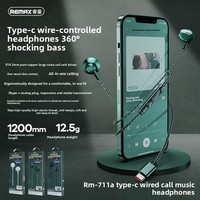 Casque filaire semi intra-auriculaire Remax à réduction de bruit avec microphone intégré Type-C et cordon de 1200 mm compatible iOS Android