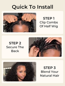<strong>Half</strong> <strong>Wig</strong> Burmese Curly Glueless Easy to Wear Puffy Curls 3 in 1 <strong>Half</strong> <strong>Wigs</strong> with Drawstring for Women Raw Vietnamese Virgin Human - Product Image 5