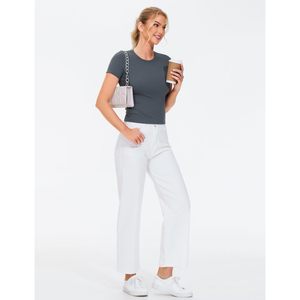 FOXA Crop top de sport pour femme à manches courtes, coupe ajustée, col rond, respirant, pour yoga, course à pied, décontracté - Product Image 5