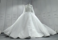 Robe de mariée algérienne traditionnelle à manches longues en dentelle, fournisseur de robes de mariée scintillantes, perlées et scintillantes.