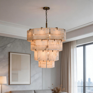 Lámpara Colgante de Lujo con Panel de Jade Natural, Marco de Aleación, Diseño en Niveles, para Sala de Estar, Comedor, Hotel, Villa - Product Image 1