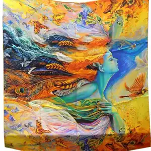 Hot sales oil painting of sea goddess digital printed silk scarves classics neck scarf for women ethnique bandanas