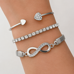 3 Pcs/Set Fashion Gold Plated Zircon <b>Infinity</b> Pattern 8 Number Ajustable Bracelet Set for Women Jewelry - Product Image 3