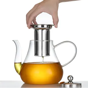 2023 el yapımı yüksek borosilikat yeni tasarımlar 1000 ml şeffaf cam çaydanlık seti özel demlik çay su ısıtıcısı çay makinesi süzgeç ile