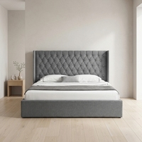 Anker — meuble de lit moderne, lit en tissu velours, avec bouton, aile latérale, rangement, grande taille, 1152G