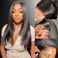 Peluca frontal de encaje liso sin pegamento, pre-arrancada con línea de cabello natural, pelucas frontales de encaje transparente para mujeres afroamericanas