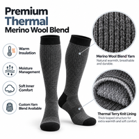Chaussettes de compression thermiques en laine mérinos personnalisées pour l'hiver, 15-20 mmHg, chaussettes chaudes en laine, hauteur genou, fabricant OEM, marque privée