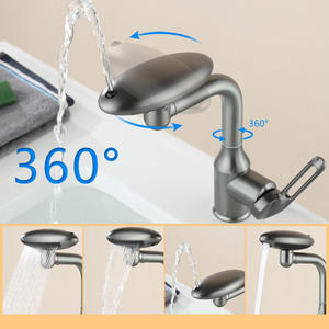Robinet de salle de bain en acier inoxydable, rotatif à 360 degrés, eau chaude et froide, mitigeur pour lavabo, finition chrome poli - Product Image 3