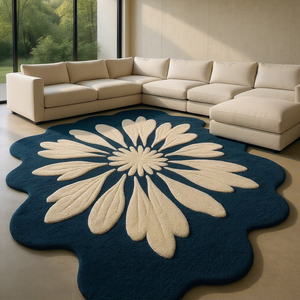 Alfombra de Lana Tufted a Mano con Diseño Zigzag Vanguardista y Contorno Angulado para Habitación Juvenil - Product Image 1