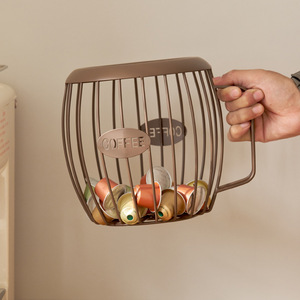 Wrought Iron Coffee Capsule <b>Storage</b> <b>Basket</b> Round 1-3L Durable Desktop Organizer For Kitchen Coffee Pod Holder - Product Image 4