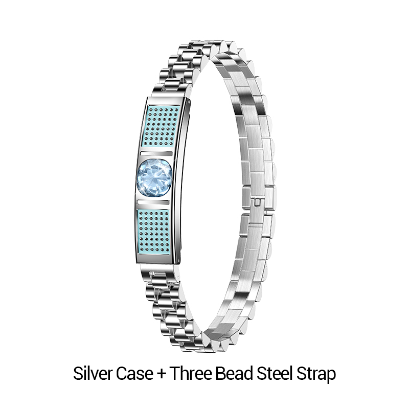 Boîtier argenté + bracelet en acier à trois perles