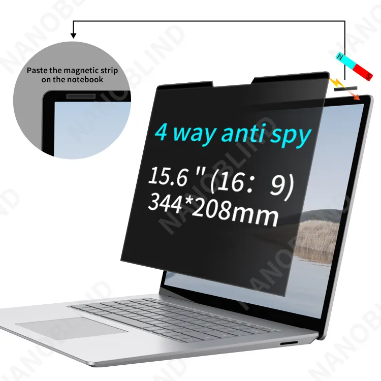 NANOBLIND 마그네틱 4 방향 개인 정보 보호 화면 보호기 호환 15 인치 16:9 가로 세로 비율 노트북
