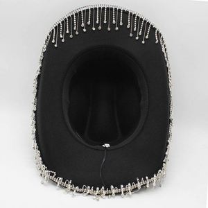 Festival Bling Rhinestone Fedora Hats Men Polyester Cotton Felt Cowboy Hats Wholesale - Product Image 2