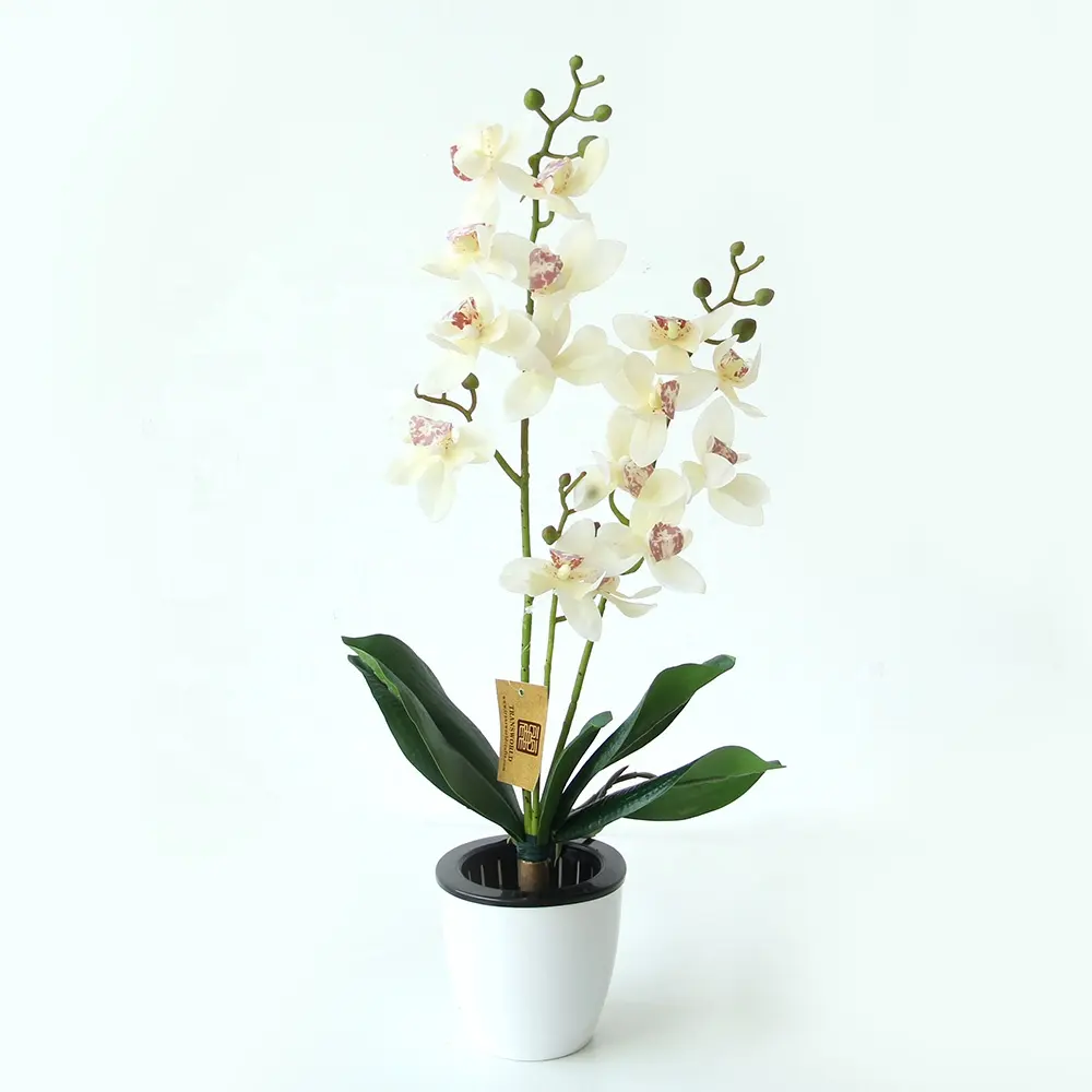 Aeronave branca de orquídea de alta qualidade, arranjo de potes de látex, toque real, ramos de flores artificiais, toque real