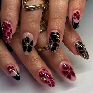 Ongles courts et ronds Y2K mignons, motif fleur et étoile, 24 pièces, fabriqués à la machine, à presser, détachables avec colle - Product Image 5