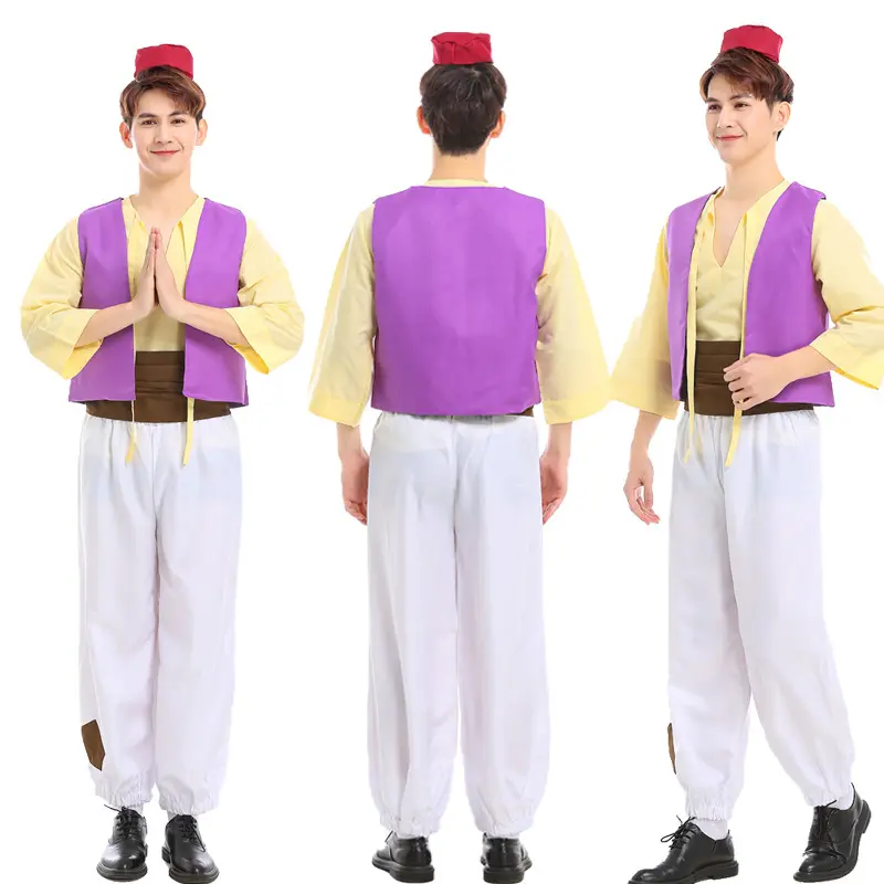 Disfraz de Príncipe Aladino para hombre adulto para fiesta y evento Mil y una noches Traje de espectáculo de escenario con chaleco